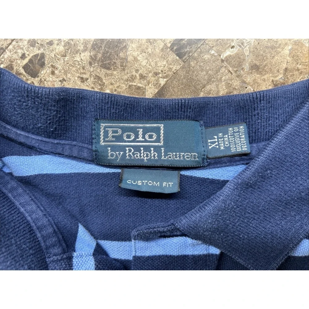 POLO by Ralph Lauren Mens Polo Shirt XL Blue Striped Short Sleeve